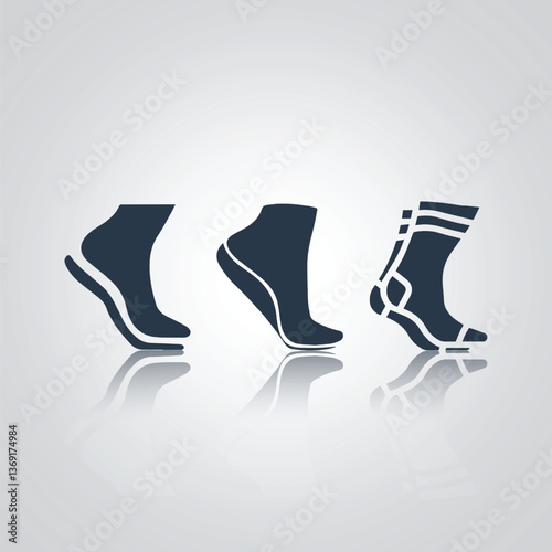 Cuttable Insoles icons, Shoe Insole icons, socks, and footprint, with a silver background