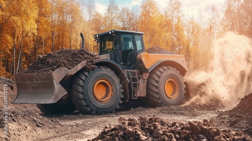 A tracked loader carrying a full load of dirt in an excavation zone.