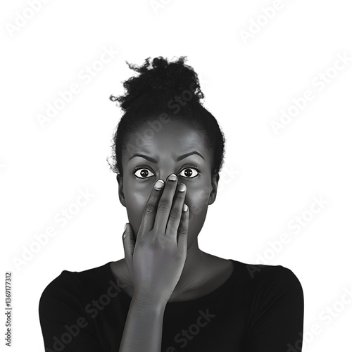A Woman Covering Her Face Isolated on Transparent Background