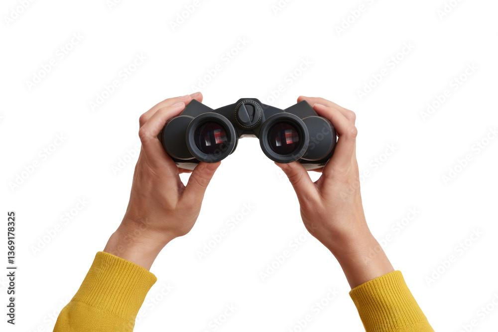 binoculars in hands isolated on white background binoculars in hands isolated on white background