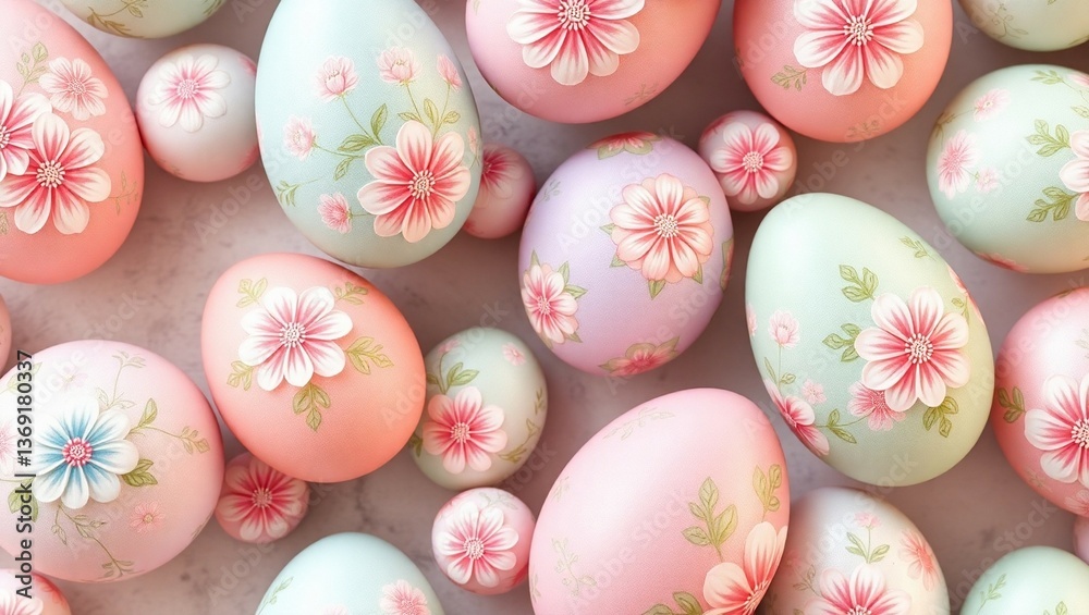 A seamless pattern of beautifully decorated Easter eggs with intricate floral and geometric designs A seamless pattern of beautifully decorated Easter eggs with intricate floral and geometric designs