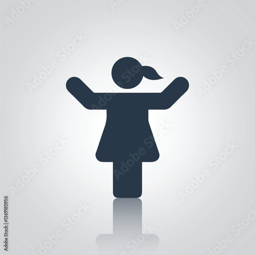 Girl hands up icon. Simple flat style. The woman raised two hands