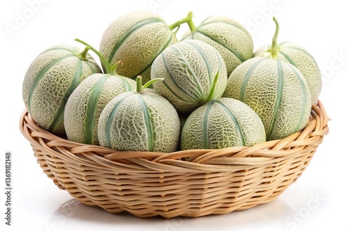 A Basket of Freshly Harvested Green Honeydew Melons Ready for Market