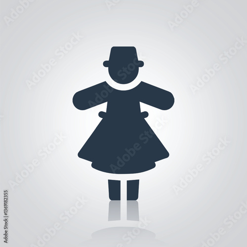 Islamic sufi clothing costume pictogram, dancing, with a silver background