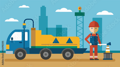 A worker using a specialized vehicle to transport natural gas from the wellhead to the processing plant.. Vector illustration