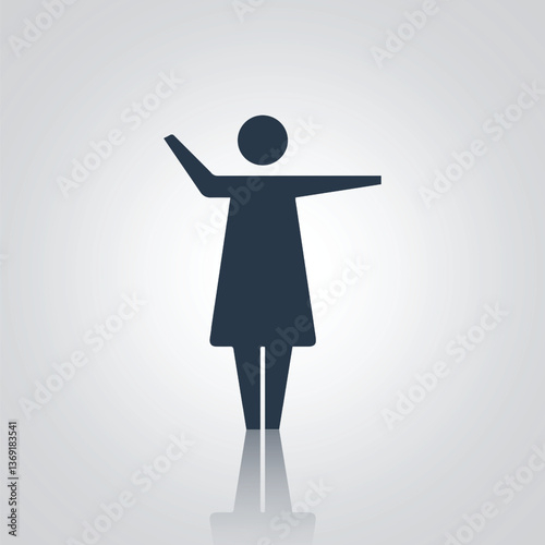 Woman icon, open arms icon, and female dancing icon, with a silver background