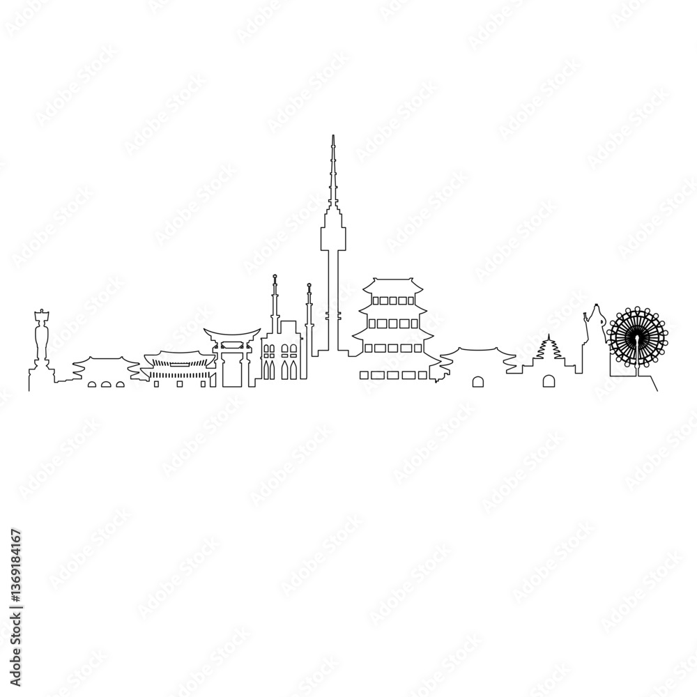 Obraz premium Seoul City Skyline – Minimalist Landmark Silhouette of Skyscrapers and Urban Architecture for Travel and Tourism