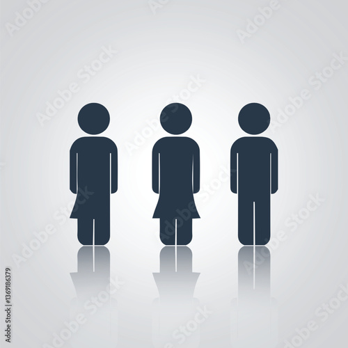Pictograms of a man and a woman, toilet doors, signs, icons, different characters