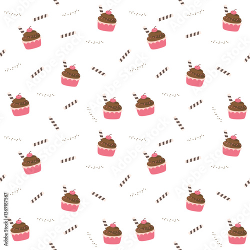 seamless pattern with chocolate cupcakes and Astor for wallpaper design
