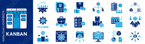 Kanban icon collection set. Containing design management, business, kanban, project, board, work