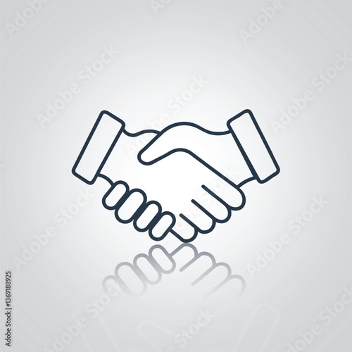 Outlined partnership icons, handshake icon, signs, with a silver background