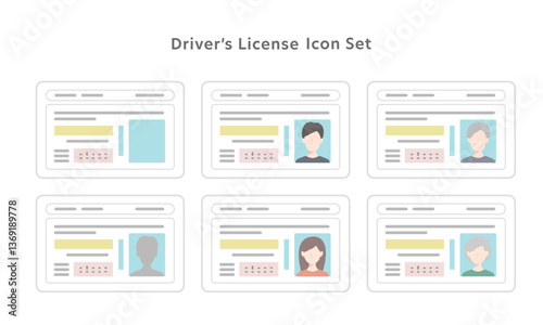 運転免許証 (ゴールド免許) の表面　人物バリエーションのベクターアイコンセット