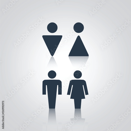 Pictograms of a man and a woman, character signs, icons, triangle 
