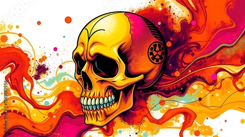 Colorful Skull, Abstract Background, Flowing Hues