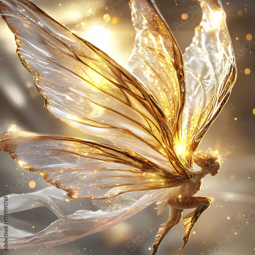 Golden Fairy with Sparkling Wings in Soft Light
