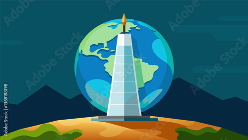 A monolith rising from the earth the oil derrick is the embodiment of humanitys unyielding quest for progress and advancement.. Vector illustration