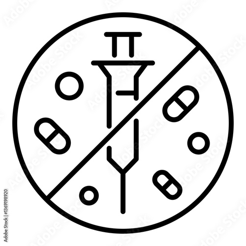 Anti-drug line icon with editable stroke, representing drug prevention, anti-narcotics, addiction awareness, and health safety