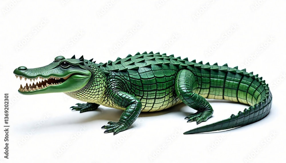 Fototapeta premium Realistic Green Alligator Model Detailed Pose Studio Shot Wildlife Reptile Toy Animal Figurine