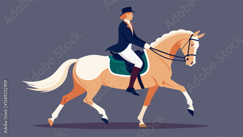 A paraequestrian gracefully performs a dressage routine on their horse showcasing the special bond between human and animal.. Vector illustration