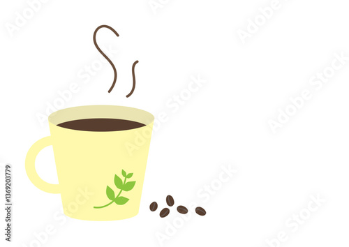 シンプルなコーヒーの入ったカップとコーヒー豆