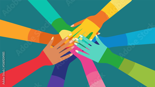 A rainbow of virtual hands holding each other up symbolizing the diverse community of support within the forum.. Vector illustration