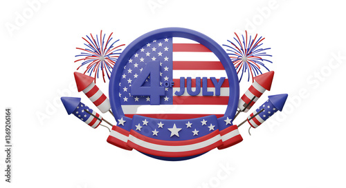 Celebrating Fourth of July with American Flag and Fireworks Illustration