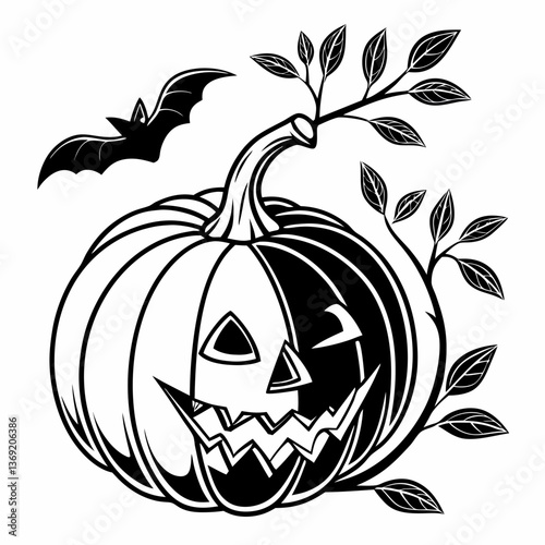 Halloween pumpkin and boo with Halloween bat