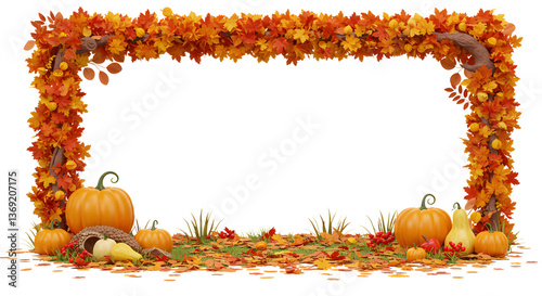 Autumn Harvest Frame with Pumpkins and Fall Leaves for Creative Projects