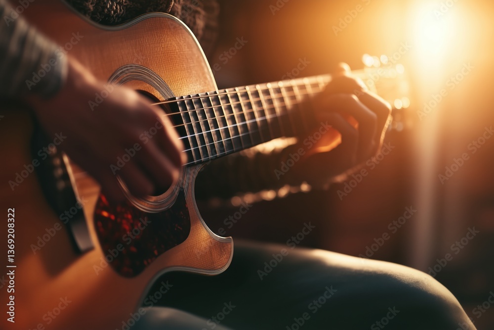 Fototapeta premium musician strumming guitar sunlit space