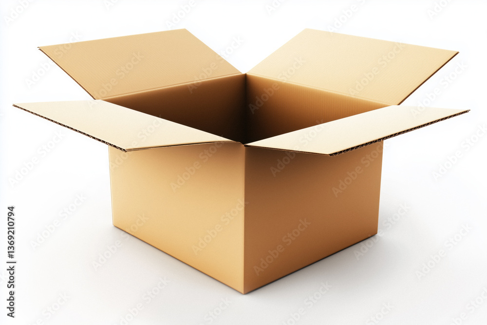 Close-up of an open empty cardboard box on a white background.