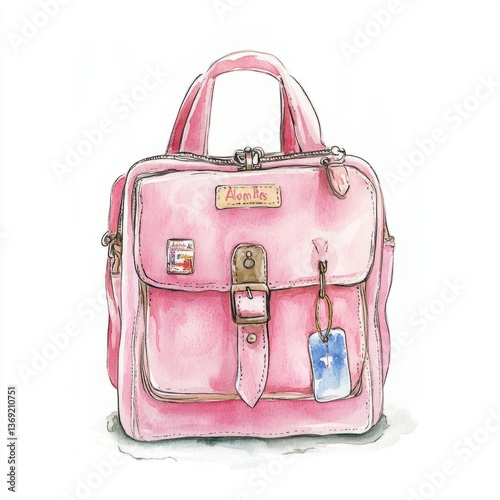 pastel pink travel backpack watercolor clipart