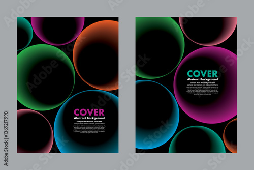 Abstract vector geometric design featuring glowing colorful circles on dark background, feels like a deep hole. For cover, poster, annual report, digital artwork 