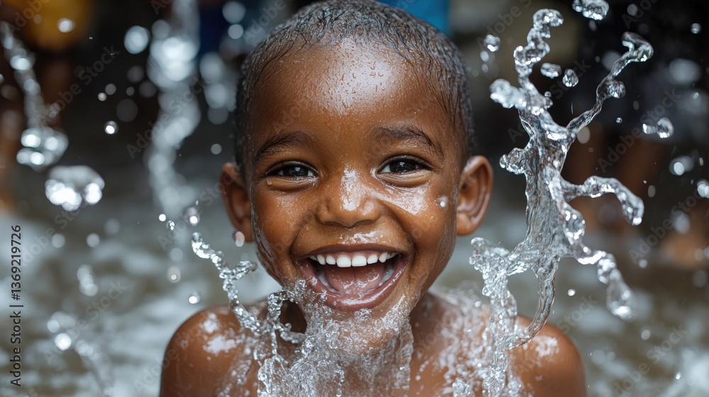 Obraz premium Joyful Child Playing in Water Splash, Summer Fun Adventure