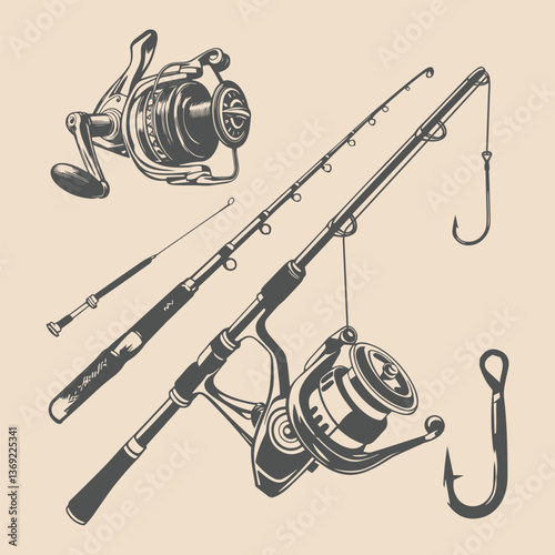 fishing rod and reel vector