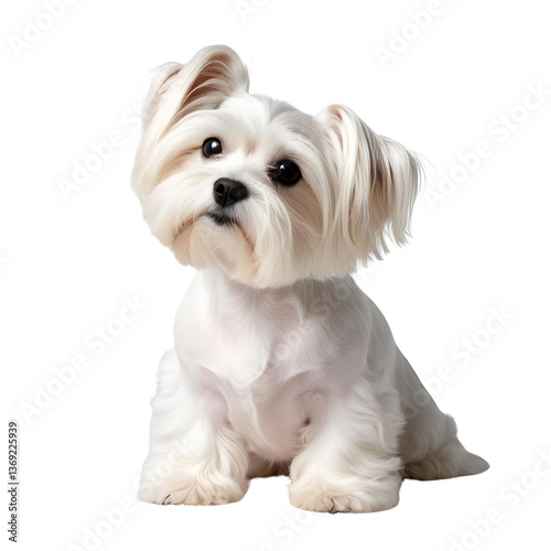 close up of  a Maltese dogs with white backdrop 