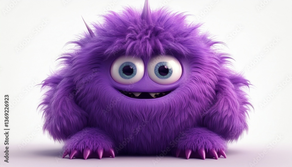 A 3D rendered of a purple hairy monster on top, isolated against white background; A 3D rendered of a purple hairy monster on top, isolated against white background;