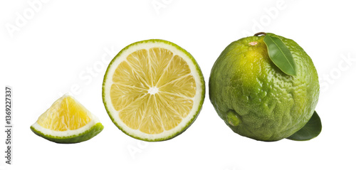 sweet lime fruit with leaves, isolated on white background