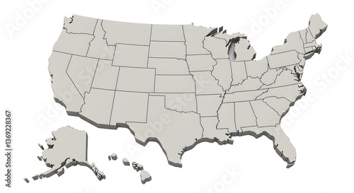 United States map with states boundaries visualization on white background