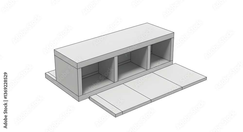 Isometric View of Modular Storage Unit with Open Shelves and Base Isometric View of Modular Storage Unit with Open Shelves and Base
