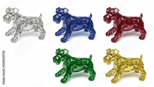 Schnauzer-shaped ornament made of five colored gems. Recommended for designing Christmas ads, websites, and catalogs with a sense of luxury and glamour. Vector data.