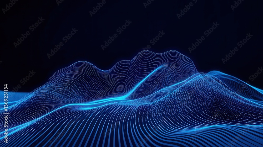 Mesmerizing digital waves of fluid light and energy in an abstract landscape  A dynamic captivating visualization with smooth curves vibrant colors and a futuristic technological aesthetic