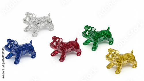 Schnauzer-shaped ornament made of five colored gems. Recommended for designing Christmas ads, websites, and catalogs with a sense of luxury and glamour. Vector data.