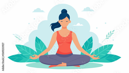 Obraz na płótnie A woman practicing yoga using the connection between movement and breath to release tension and find healing in her body and mind.. Vector illustration w salonie
