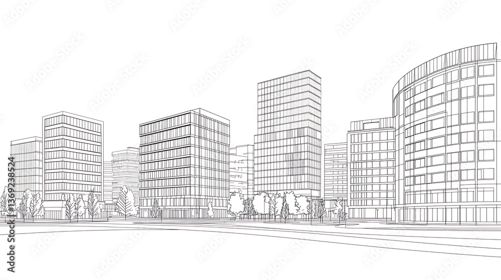 A city skyline with tall buildings and a park in the foreground A city skyline with tall buildings and a park in the foreground