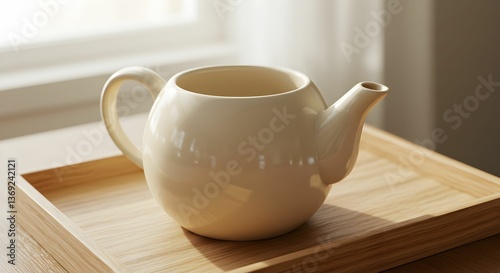Wallpaper Mural Cream Teapot On Wooden Tray Under Sunlight Torontodigital.ca