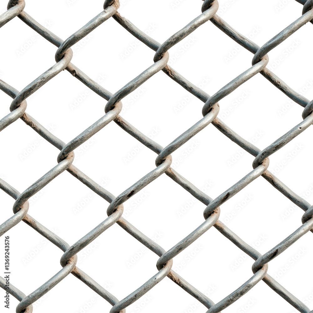 Fototapeta premium Rustic metal wire fence pattern against clear sky background