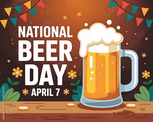 Festive National Beer Day graphic with a beer mug.