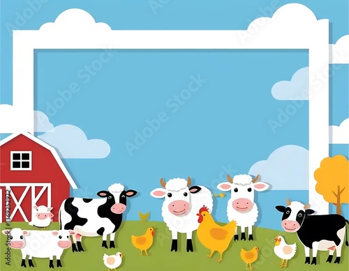 Cartoon Farm Animals and Barn Scene for Photo Frame Creation