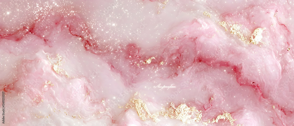 Pink and Gold Marble Texture Background with Glitter