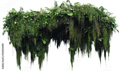 Lush hanging jungle foliage isolated on white for compositions